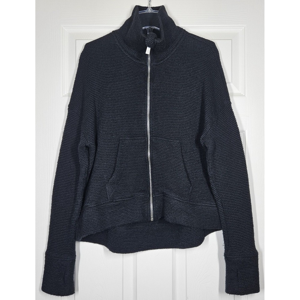 Sweaty Betty Restful Boucle Full Zip Jacket Waffle Knit Black Size M Athleisure